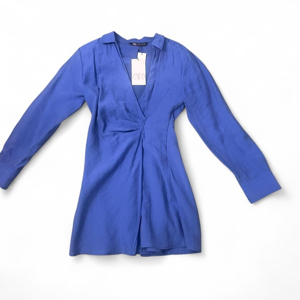 Zara Blue Long Sleeve Wrap Tunic Dress